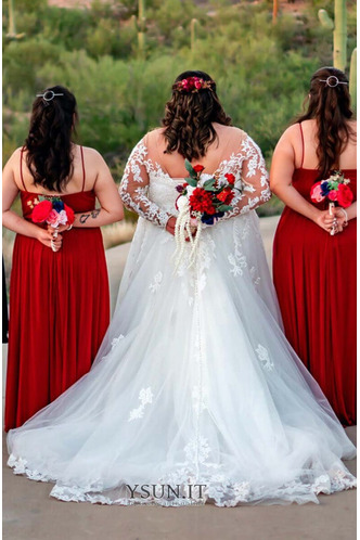 Abito da sposa in pizzo Tulle Formale a linea V-Scollo Treno di spazzata - Pagina 3