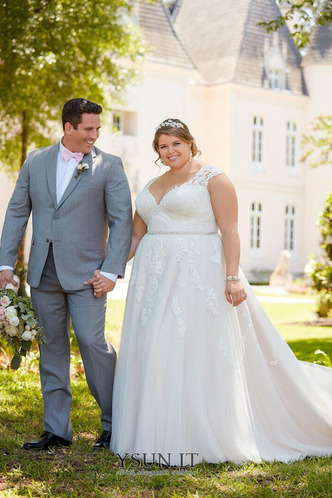 Abito da sposa Lungo Pizzo francese abbondante A-Line Cerniera Naturale - Pagina 2