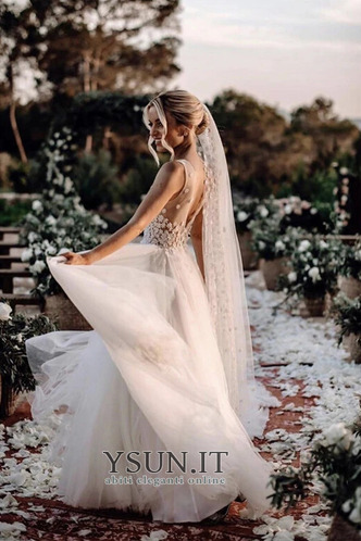 Abito da sposa A Terra eleganza Cerniera Tulle Profondo V-scollo Naturale - Pagina 4