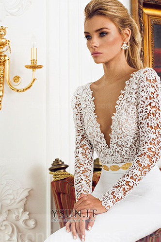 Abito da sposa Maniche Lunghe moderno Perline All Aperto Profondo scollo a v - Pagina 1