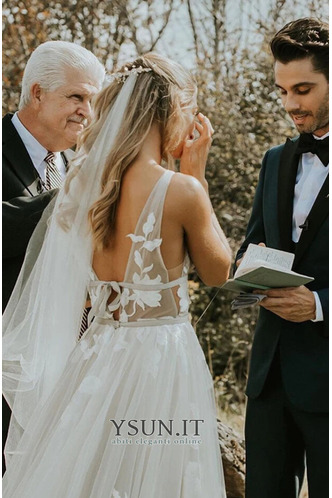 Abito da sposa Pizzo Naturale Non Specificato Profondo V-scollo Una linea pavimento lunghezza - Pagina 2