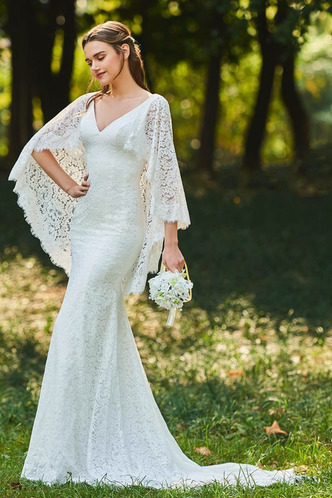 Abito da sposa Pizzo Sexy V-Scollo Collo drappeggiato Tubino all'aperto - Pagina 3