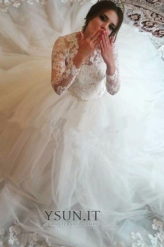 Abito da sposa Cerniera Maniche Lunghe Tulle Estate A-Line in pizzo - Pagina 3