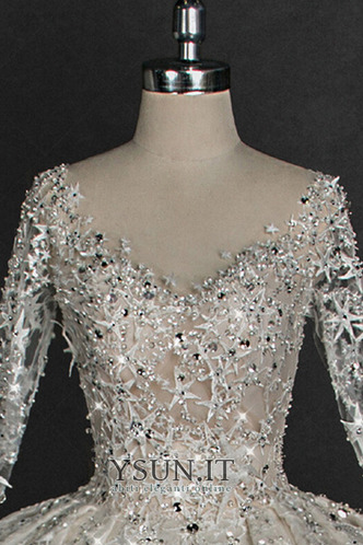 Abito da sposa Vintage Naturale A-Line Tulle Estate Scollo a v V - Pagina 5