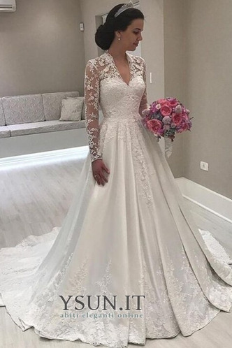 Abito da sposa Profondo scollo a v Pudica Applique Illusione maniche - Pagina 1