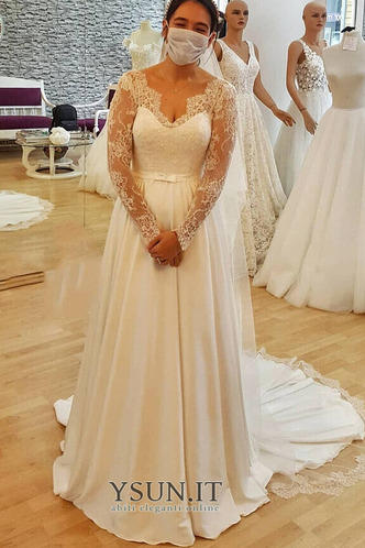 Abito da sposa Profondo V-scollo Maniche Lunghe in pizzo Autunno Scollo a v V - Pagina 2