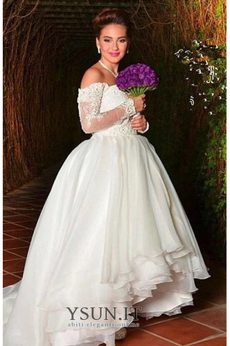 Abito da sposa Asimmetrico Maniche Lunghe Tulle Fuori dalla spalla - Pagina 2