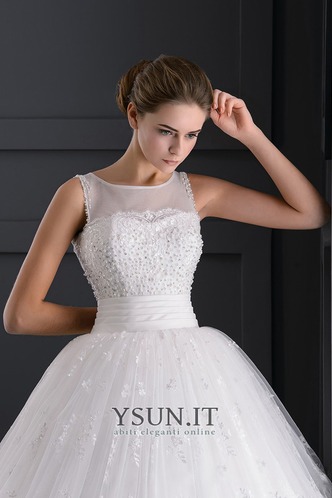 Abito da sposa Applique Allacciato Ball Gown Lungo Bateau Tulle - Pagina 3