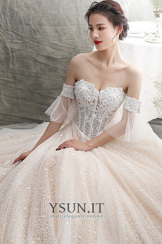 Abito da sposa Inverno Maniche Corte Cappellini Tulle A-Line Cattedrale di treno - Pagina 4