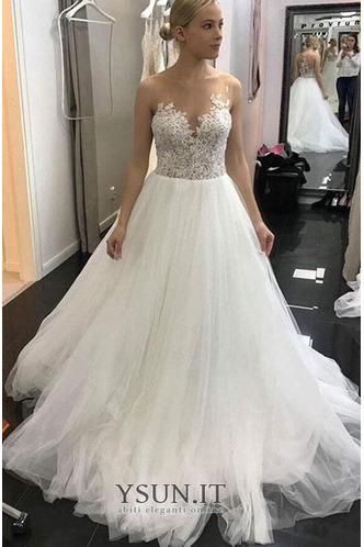 Abito da sposa indietro trasparente Naturale Cappella treno Tulle - Pagina 1