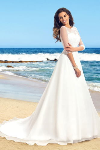 Abito da sposa Bateau Bottone Gonna lunga A-Line Illusione maniche - Pagina 2