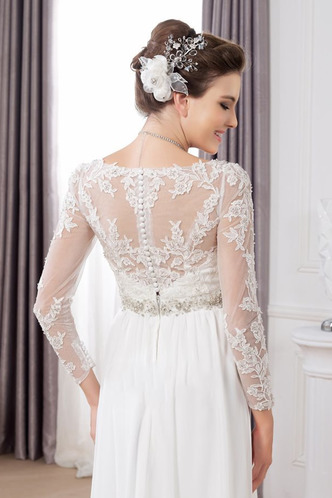 Abito da sposa treccia Cinghia in rilievo Maniche Lunghe Chiffon alta vita/cintola - Pagina 4