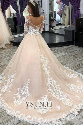 Abito da sposa Chiesa A-Line Bateau Pizzo Overlay Naturale Gonna lunga - Pagina 2