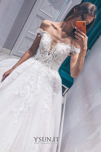 Abito da sposa Formale a linea Primavera Festoni Naturale Pizzo - Pagina 3