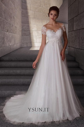 Abito da sposa alta vita/cintola tessuto Breve treno Tondo Premaman - Pagina 4