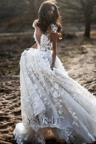 Abito da sposa Romantici Senza Maniche V-Scollo Autunno Naturale A-Line - Pagina 6