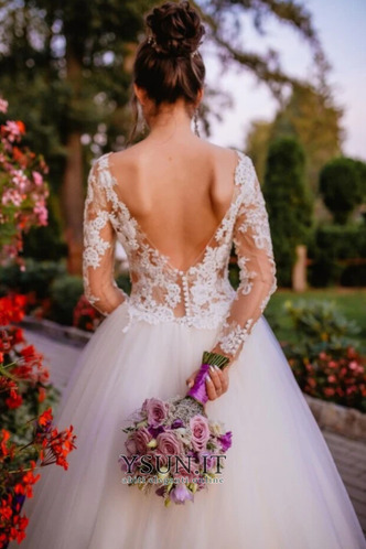 Abito da sposa A-Line Maniche Lunghe Chiesa Perline Pizzo Overlay - Pagina 2