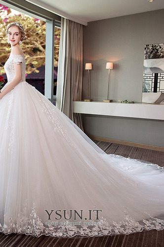 Abito da sposa Super Maniche Corte Fuori dalla spalla Tulle Pizzo Overlay - Pagina 3