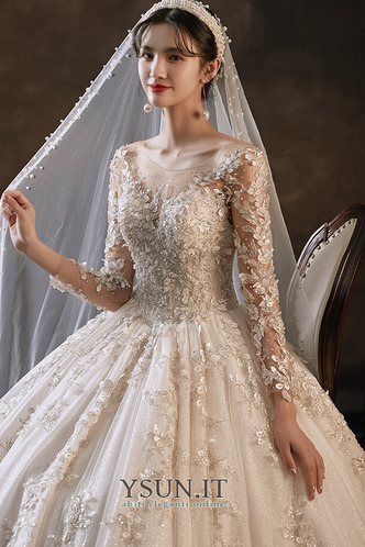 Abito da sposa Primavera Applique Naturale Maniche Lunghe tessuto - Pagina 6