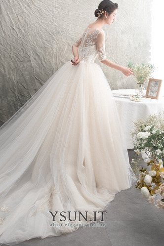 Abito da sposa Tulle Autunno Corpetto ingioiellato Cerniera A-Line - Pagina 2