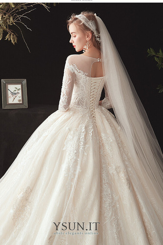 Abito da sposa A-Line Maniche a 3/4 Allacciato Bateau Illusione maniche - Pagina 6