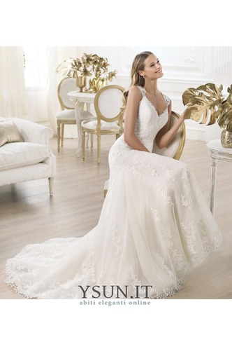 Abito da sposa Pizzo Senza Maniche unbacked Naturale Queen Anne A-Line - Pagina 3