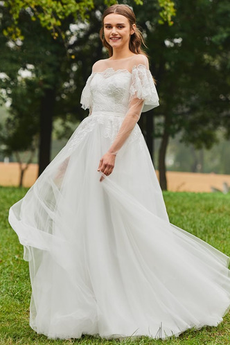 Abito da sposa A-Line Naturale Maniche Corte Petit Bateau Oscillare - Pagina 1