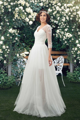 Abito da sposa A Terra Spiaggia Applique Quanto Shiena Sheer A-Line - Pagina 4