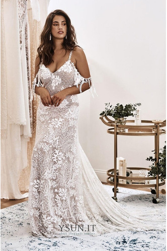 Abito da sposa Autunno Sexy Lungo Profondo scollo a v Senza Maniche - Pagina 1