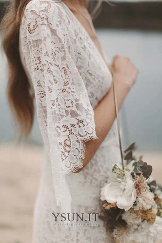 Abito da sposa Eleganti in pizzo V-Scollo Naturale Asimmetrico Treno di spazzata - Pagina 4