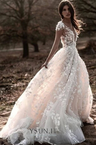 Abito da sposa Romantici Senza Maniche V-Scollo Autunno Naturale A-Line - Pagina 5