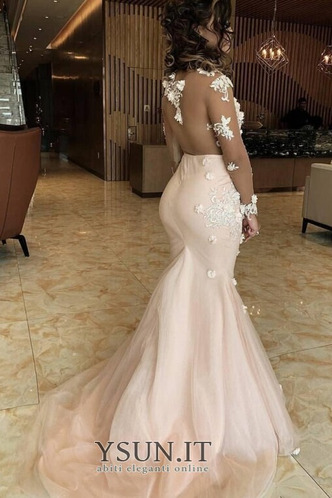 Abito da sera Schiena Nuda Tulle sirena Maniche Lunghe Naturale Corpo a pera - Pagina 2