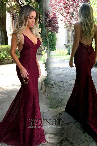 Abito da sera Pizzo Lungo Senza Maniche V-Scollo eleganza Sirena - Pagina 3