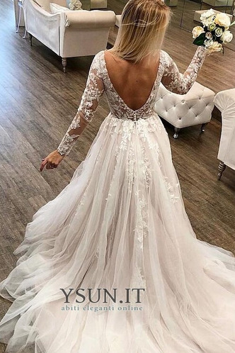 Abito da sposa Maniche Lunghe Multi Strati tessuto A-Line V-Scollo - Pagina 2