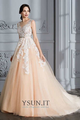 Abito da sposa Bateau Naturale in pizzo Cerniera A-Line Senza Maniche - Pagina 4