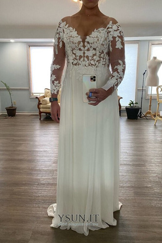 Abito da sposa A-Line Applique Profondo scollo a v Lungo Primavera - Pagina 4