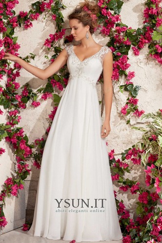 Abito da sposa Cappellini Scollo a v V Chiffon Lungo Spiaggia Maniche Corte - Pagina 2