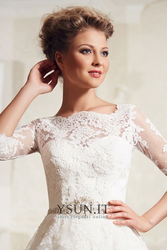 Abito da sposa Bateau Naturale Applique A-Line Maniche a 3/4 Pizzo francese - Pagina 3