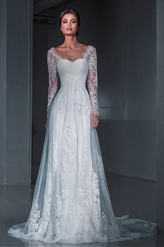 Abito da sposa Inverno Maniche Lunghe Tromba Lace Coperta Lungo Schiena Nuda - Pagina 1