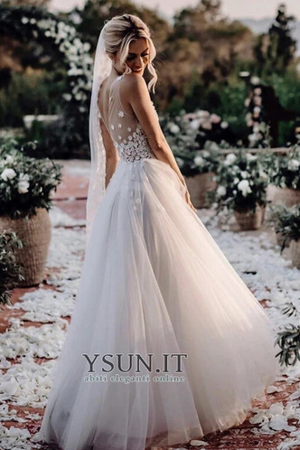 Abito da sposa A Terra eleganza Cerniera Tulle Profondo V-scollo Naturale - Pagina 2