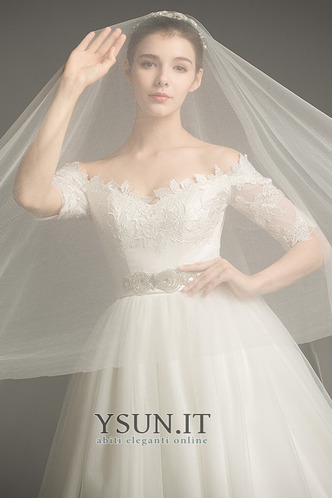 Abito da sposa Pizzo Fuori dalla spalla A-Line Naturale maniche ad aletta - Pagina 3