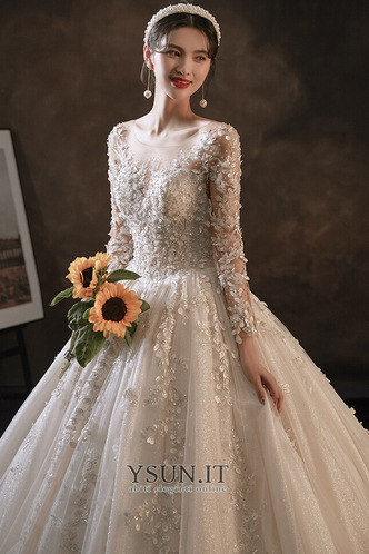 Abito da sposa Primavera Applique Naturale Maniche Lunghe tessuto - Pagina 4