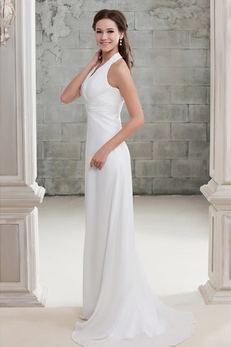 Abito da sposa Bottone Lungo A-Line Pieghe Corpetto V-Scollo Chiffon - Pagina 2