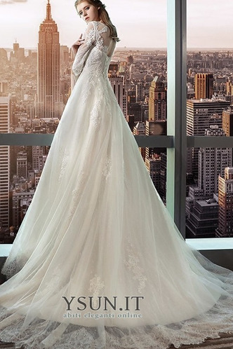 Abito da sposa Maniche a 3/4 Tipo standard A-Line Pizzo Overlay Buco della serratura - Pagina 3