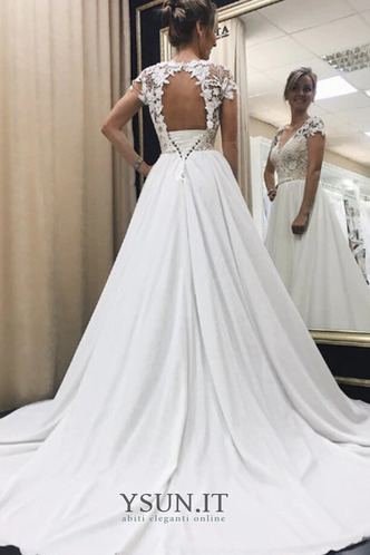 Abito da sposa Semplici Profondo V-scollo Applique Maniche Corte Raso - Pagina 1