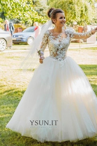 Abito da sposa A-Line Maniche Lunghe Chiesa Perline Pizzo Overlay - Pagina 1