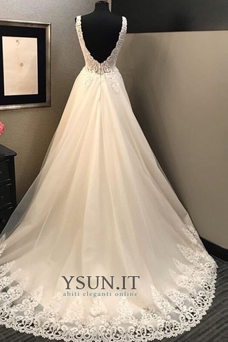 Abito da sposa Applique Cerniera V-Scollo Tulle Corpo a pera Treno di spazzata - Pagina 2