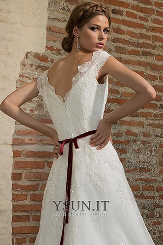 Abito da sposa Scollo a v V Chiesa Lungo A-Line Applique Maniche Corte - Pagina 3