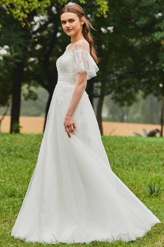 Abito da sposa A-Line Naturale Maniche Corte Petit Bateau Oscillare - Pagina 4