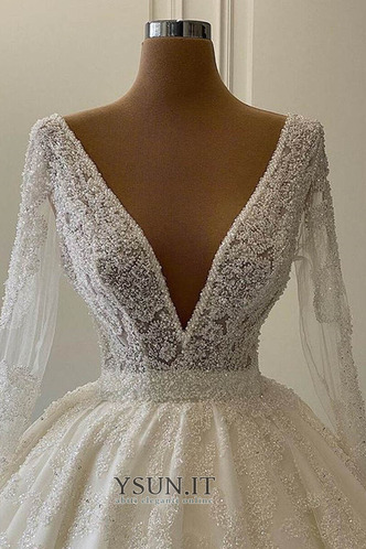 Abito da sposa Formale Applique Chiesa Scollo a v V Tulle Naturale - Pagina 2